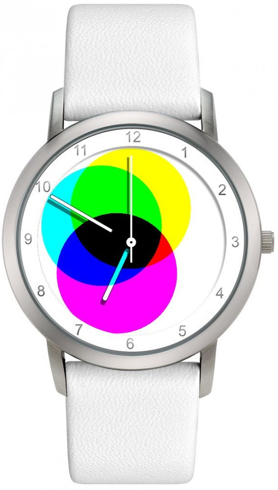 Avantgardia CMYK  - Unisex Künstler Armbanduhr mit Edelstahlgehäuse 5 bar wasserdicht
