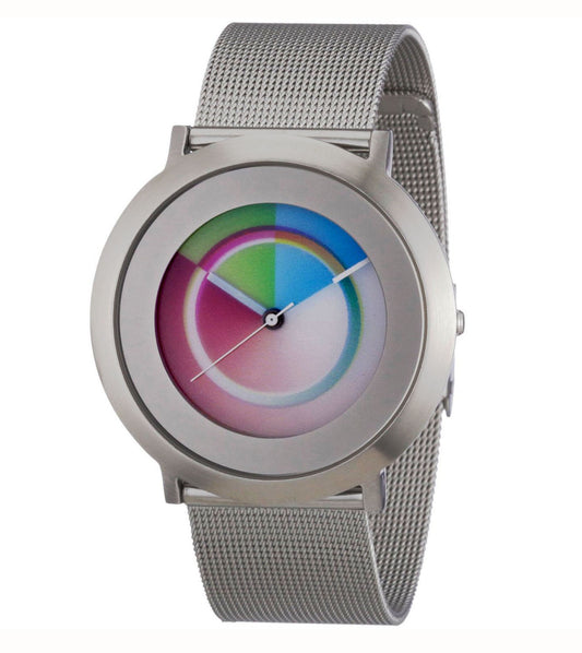 Serie ONE circle Edelstahl silber Milanese, COLOUR INSPIRATION, UNISEX Armbanduhr, Edelstahl gebürsted